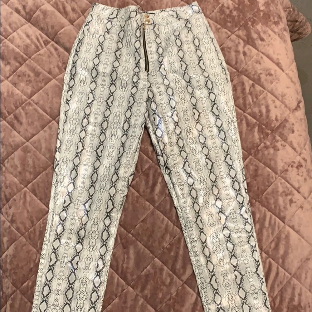 Grey front zip snake print trouser